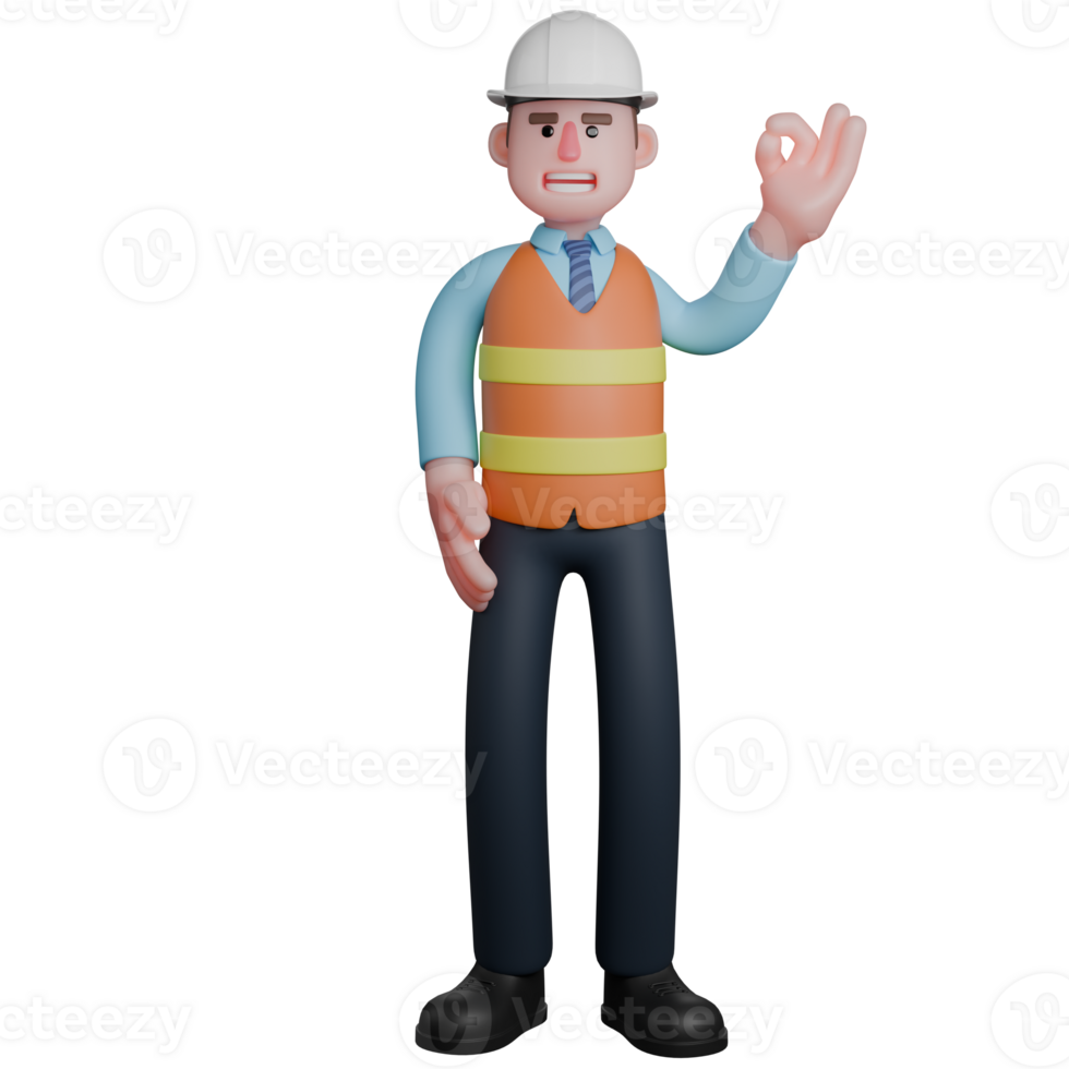 3D Model of Cartoon Architect. An Architect stands with his left hand raised to give an okay sign. Urban Development Expert png
