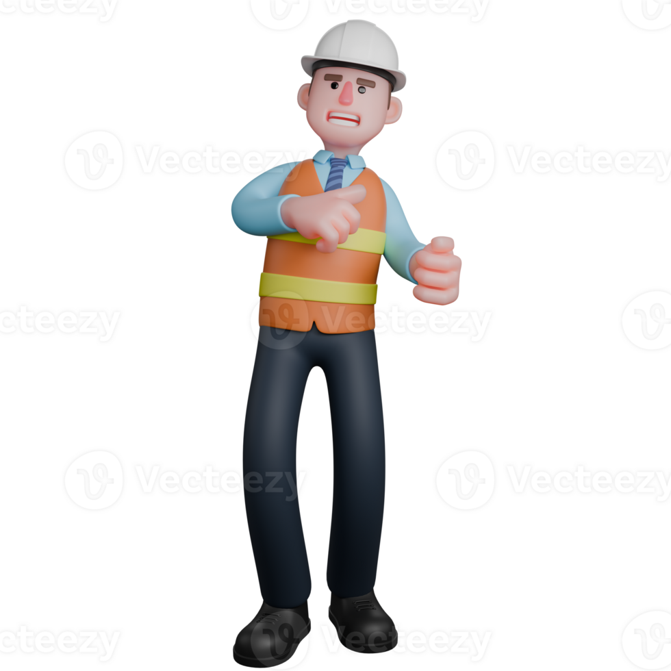 Illustrated 3D Architect. An architect is standing with his body leaning back and his right hand in front of his chest. Male Construction Planner Cartoon png
