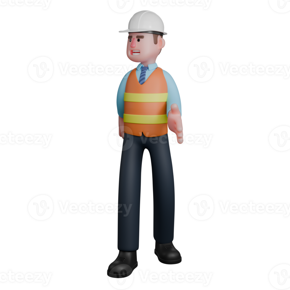 3D Male Design Expert. An Architect walks with his head turned to the right. Illustrated Architect Character png