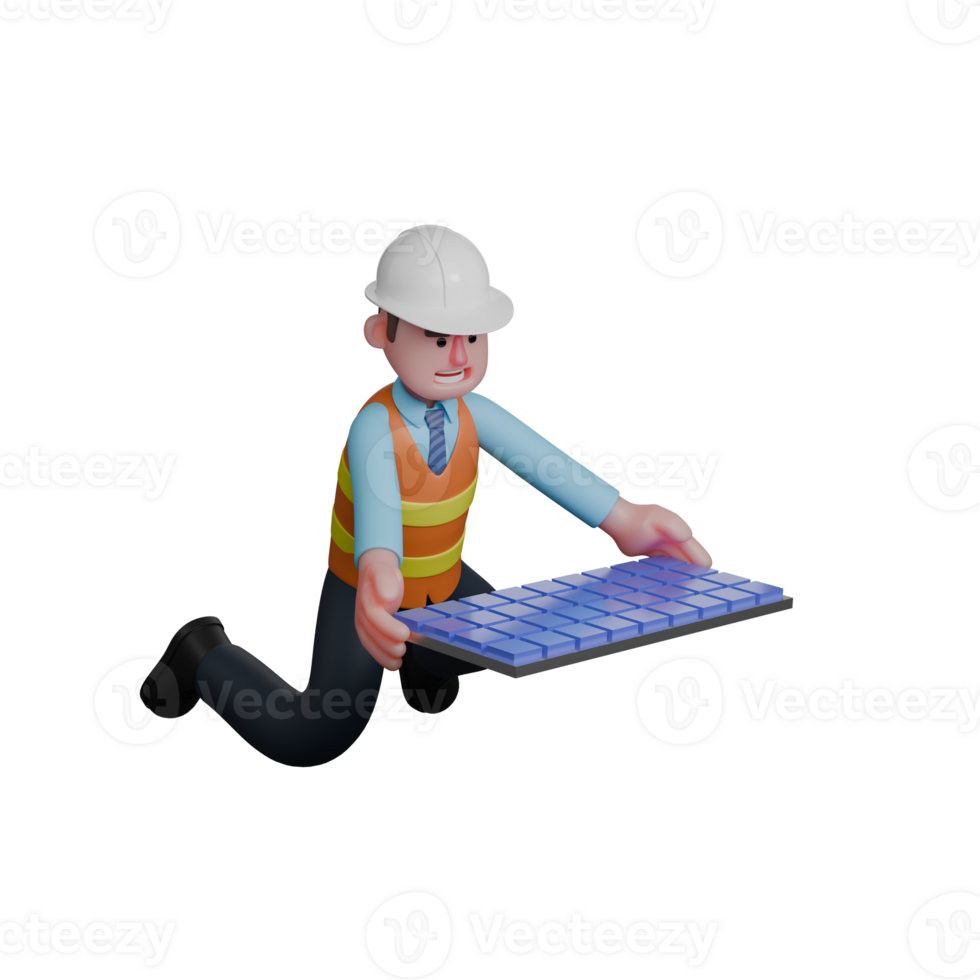 Professional Male in Architecture. An Architect kneels holding a replica of a building with both hands. 3D Architect Cartoon png