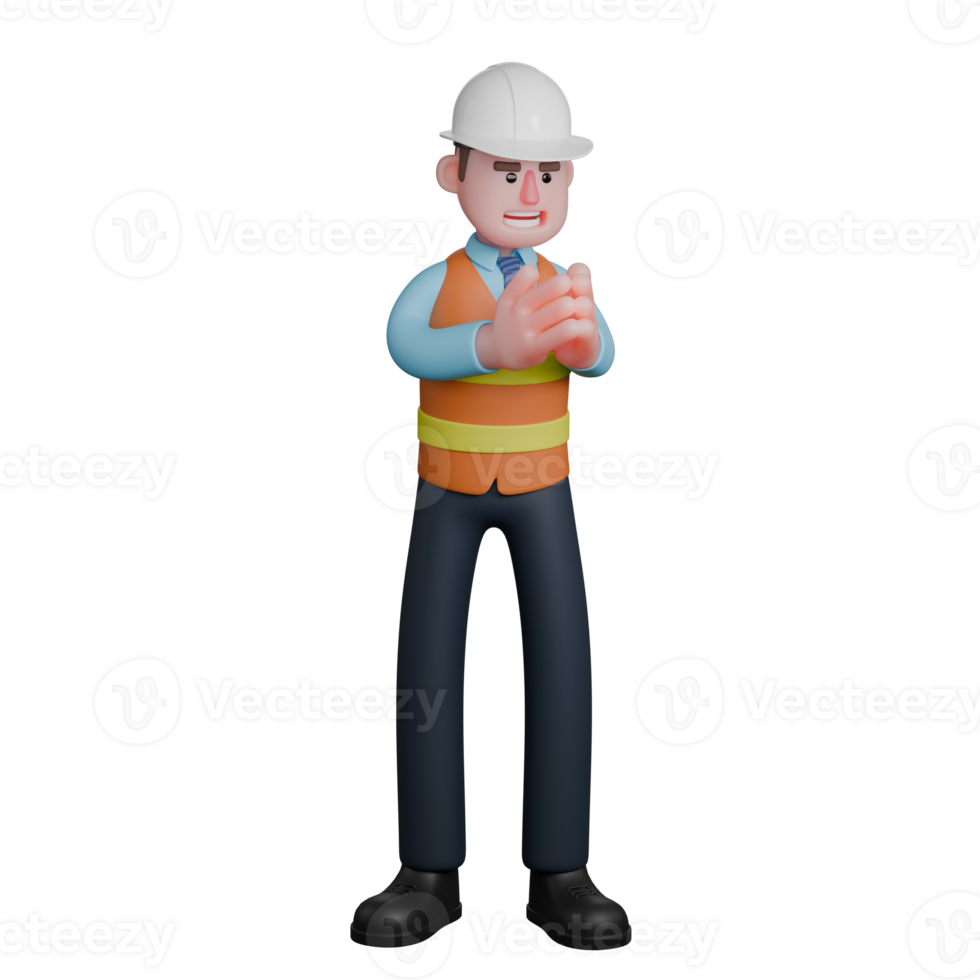 Construction Service Provider 3D. An Architect stands with both hands in front of his chest with his palms together. Male Architect Cartoon png