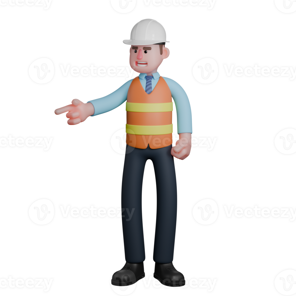 3D Animation Architect. An Architect stands with his right hand pointing in a certain direction and his left hand slightly bent upwards while making a fist. Male Project Manager png