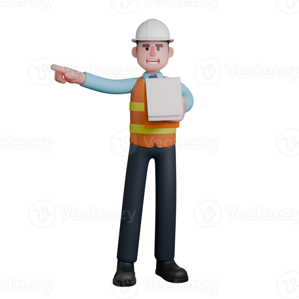 3D Professional in Architecture. An Architect stands with his left hand holding a clipboard while his right hand points in a certain direction. Male Architect png