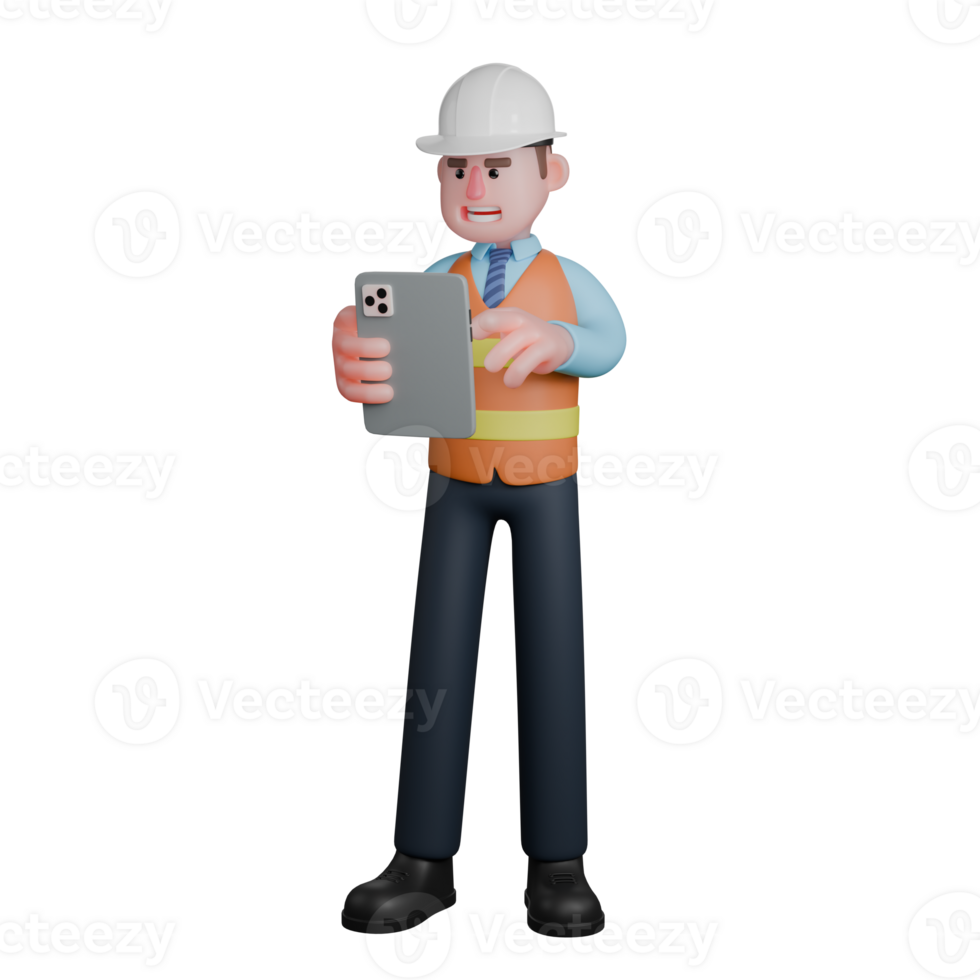 Male Architect Professionalism in 3D. An Architect stands with his right hand holding a tablet while his left hand is in front of the tablet. Design Services png