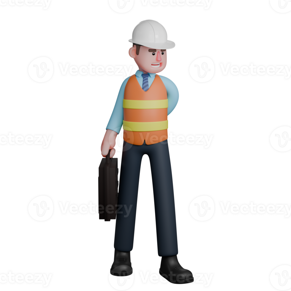 Male Architect Professional Character. An Architect stands with his right hand carrying a briefcase while his left hand is behind his body. 3D Illustrated. png