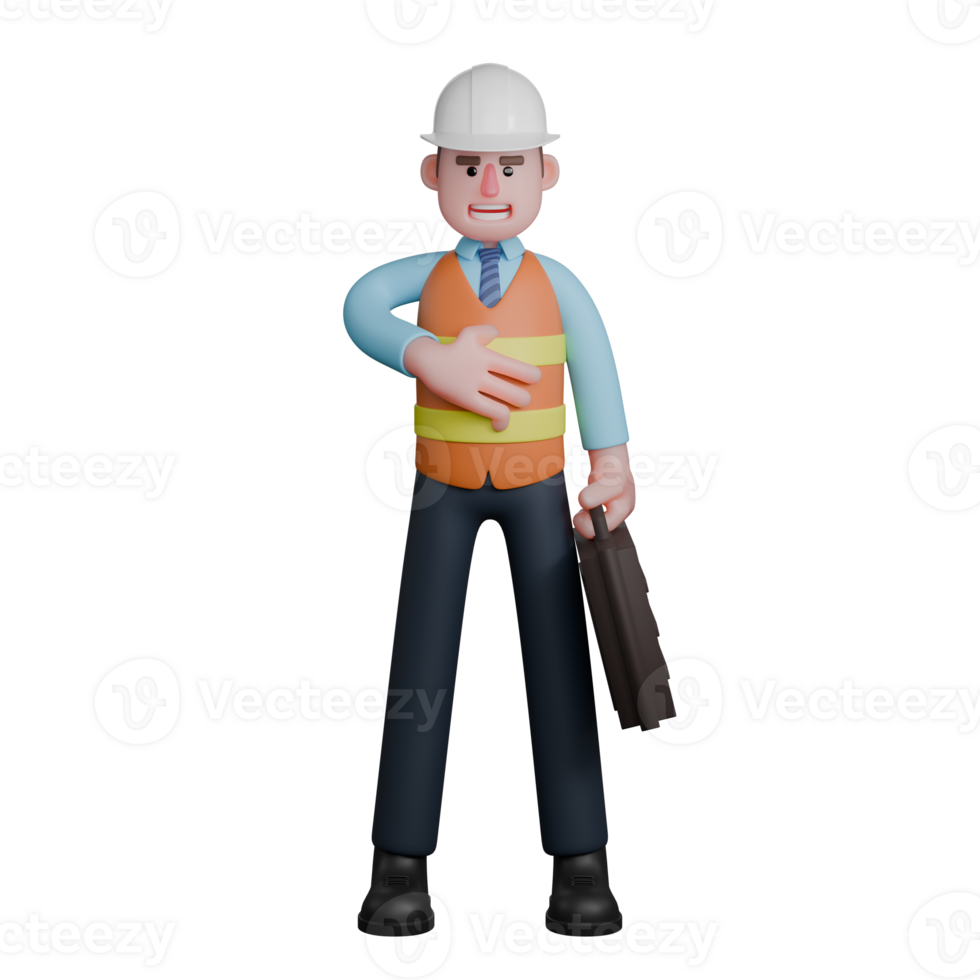 3D Architect Male in Professional Setting. An Architect is standing with his left hand holding a briefcase while his right hand is in front of his chest. Design png