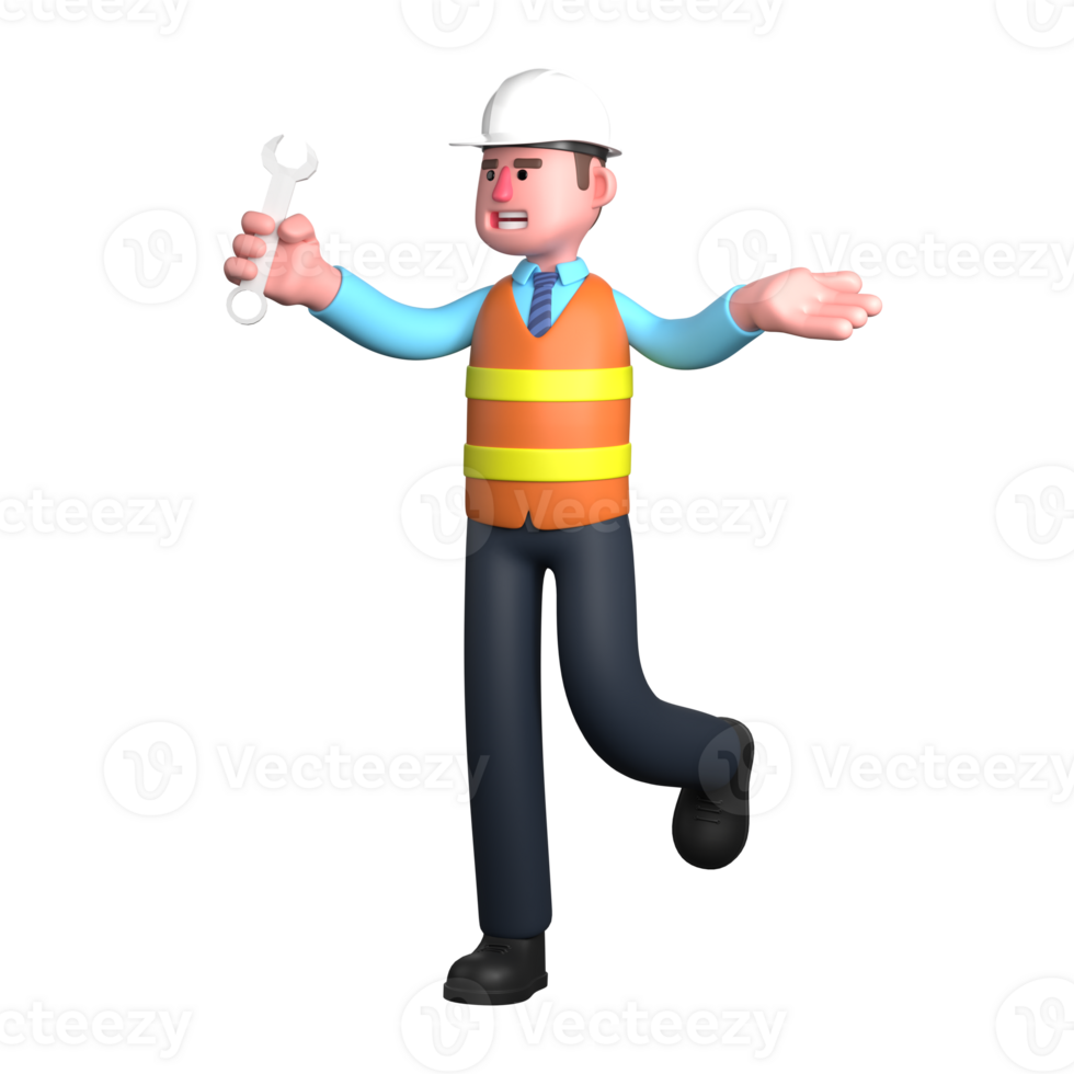 3D Male Architect in Action. An Architect stands with his right hand carrying a crank. Professional Design png
