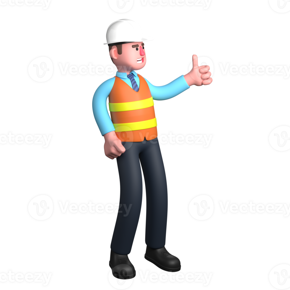 Illustrative 3D Male Architect. An Architect stands facing left with his left hand pointing his thumb. Professional png