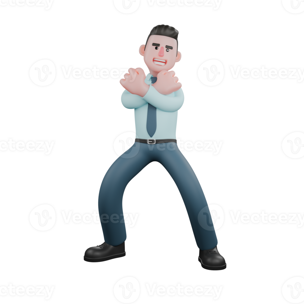 Professional Male Financial Analyst in 3D. A male financial analyst is standing with both legs spread and slightly bent while both hands are crossed in front of his chest. png