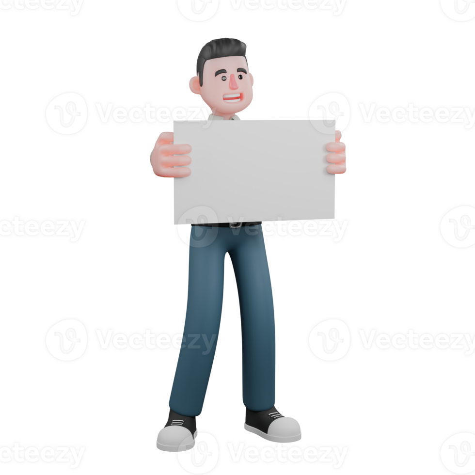 Male Writer Illustrated in 3D. A male writer stands holding a sheet of paper in both hands. Professional Literary png
