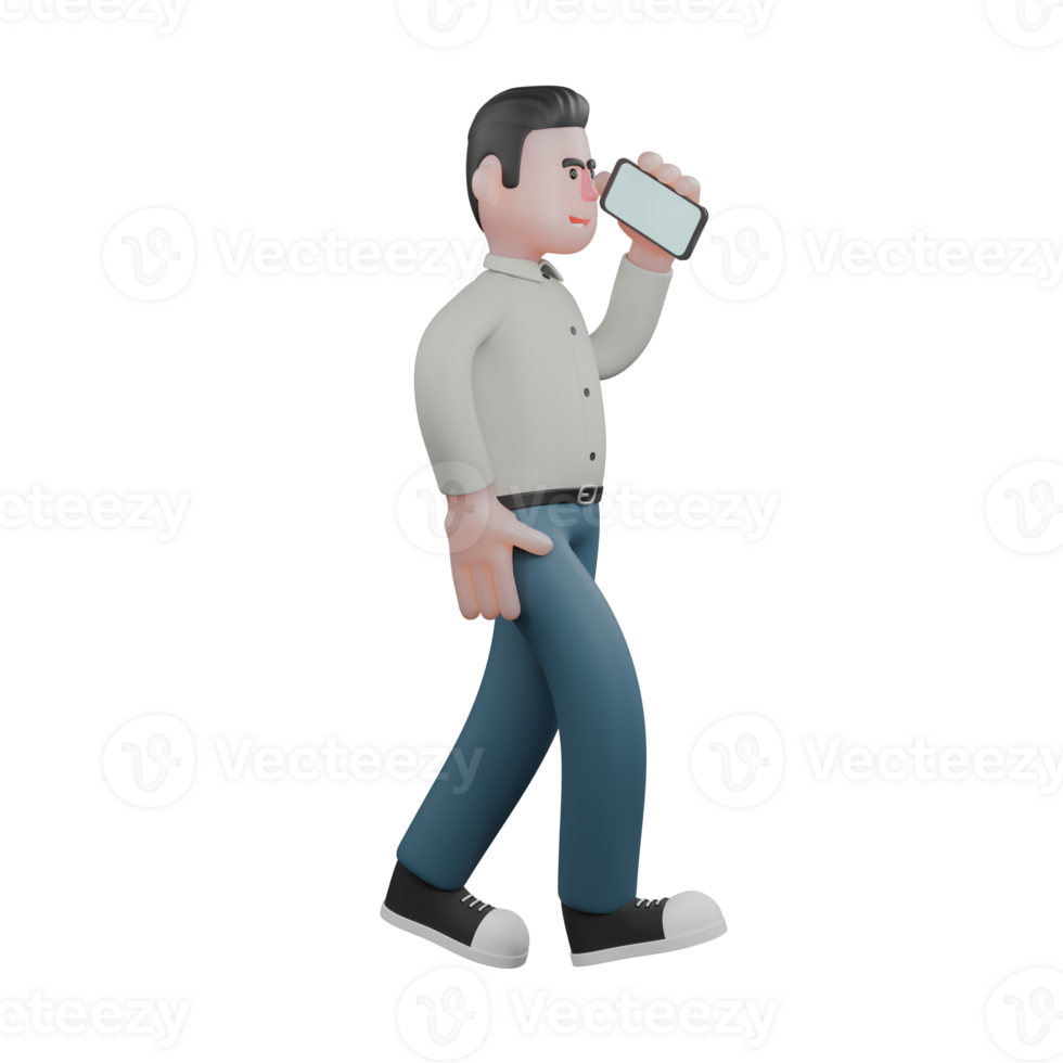 3D Illustrated of Professional Male Writer. A male writer is walking while answering an incoming call on his cellphone. Literary png