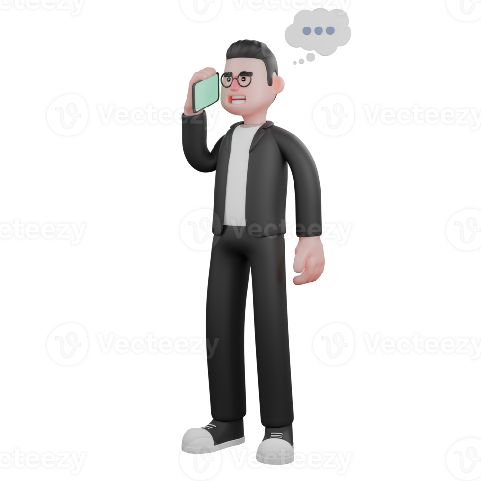 3D Illustrated of Male Editor. A male editor is standing with a cellphone in his hand, as if he is communicating. Publishing Specialist png