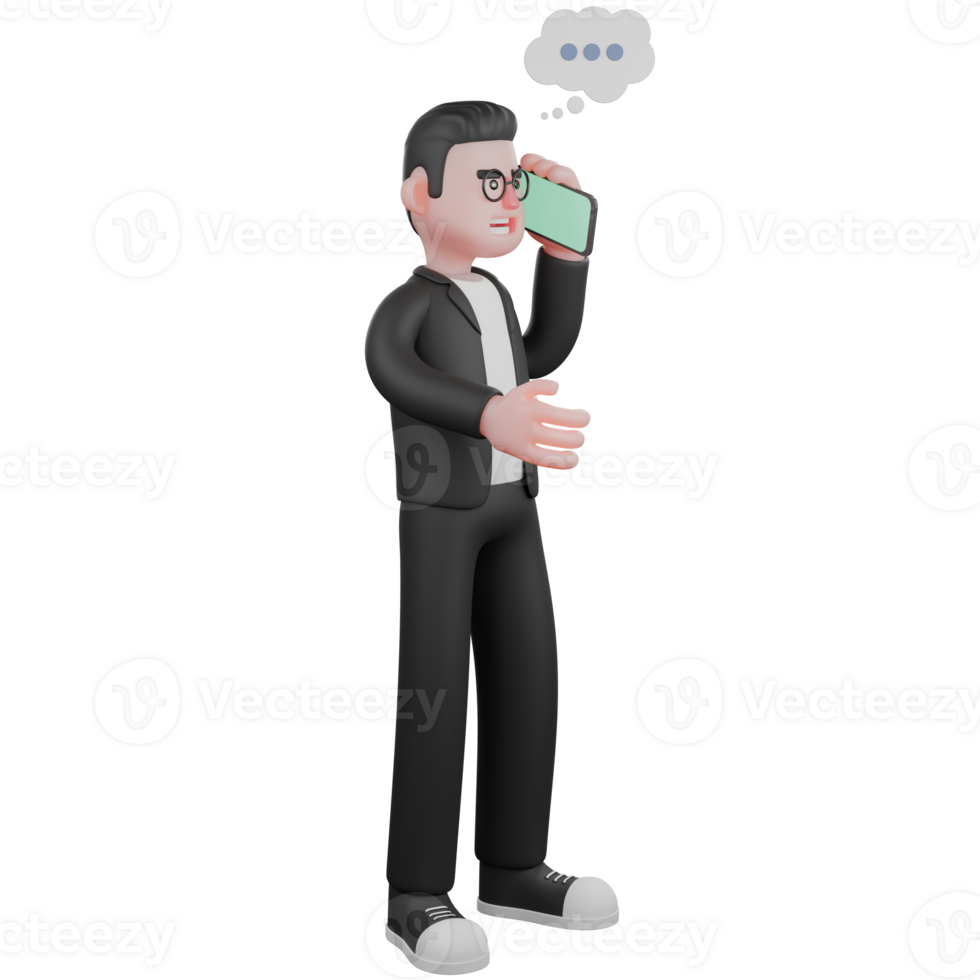 3D Editor Character. A male editor stands sideways while holding a mobile phone in his left hand. Illustrated Male Publishing Expert png