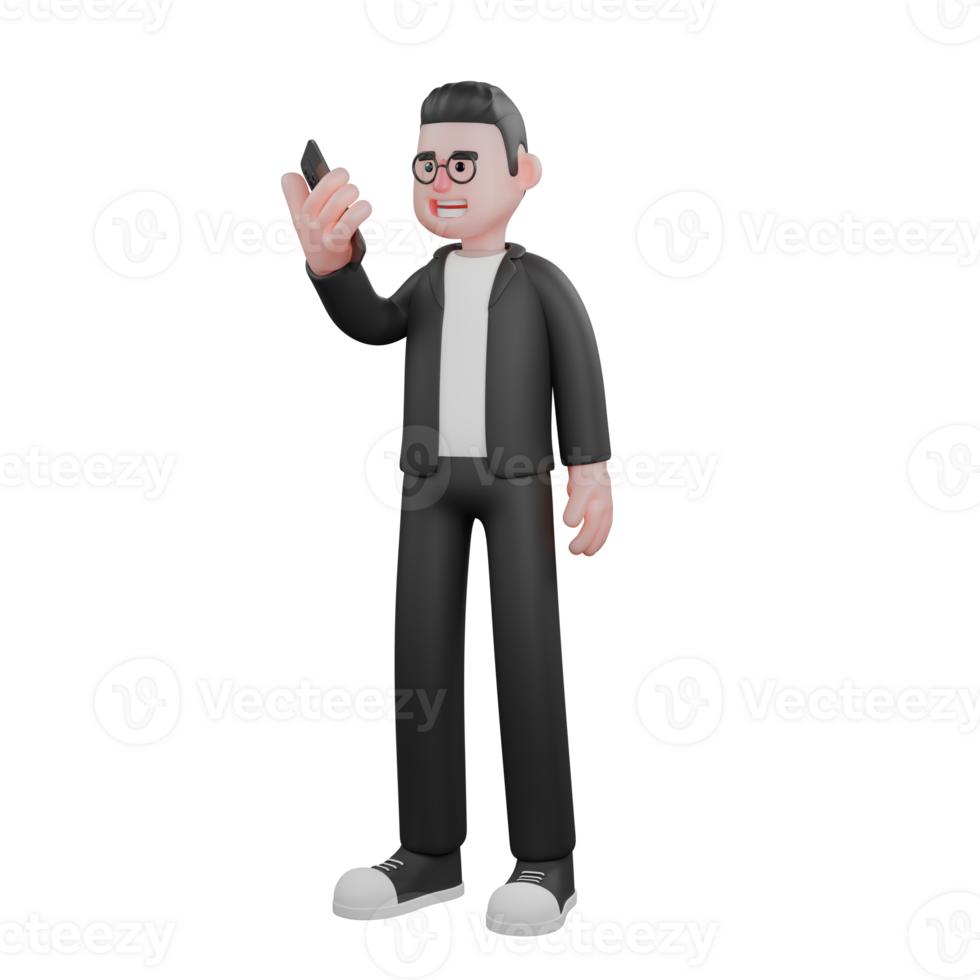 Male Editor Professionalism in 3D. A male editor stands looking at his mobile phone in his right hand. Editorial Services png