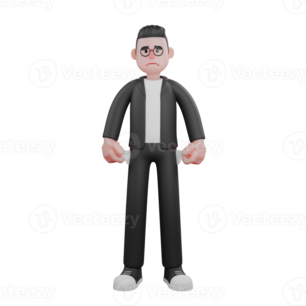 Professional Male Editor in 3D Animation. A male editor is standing with his hands clenched into fists straight down slightly opened. Media png
