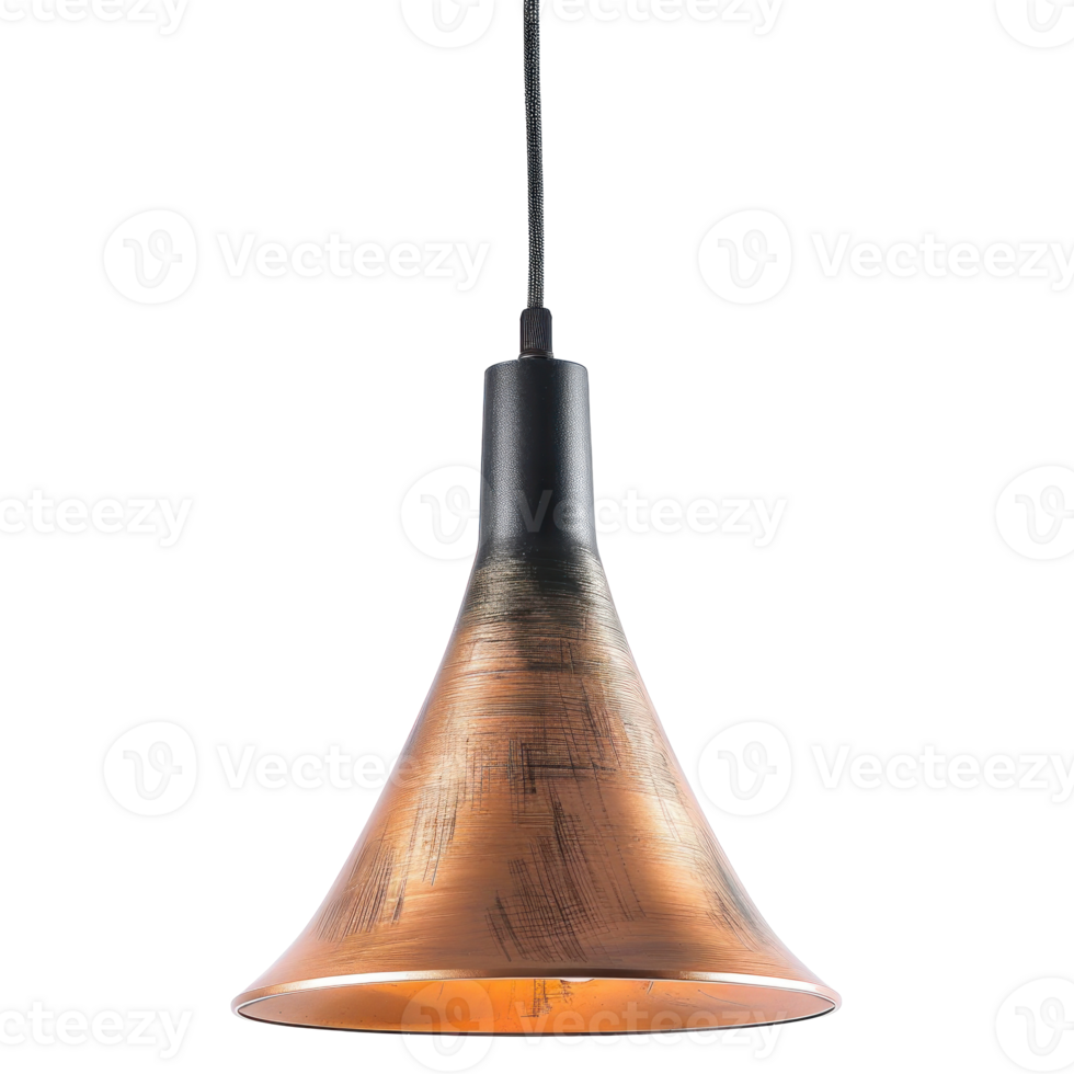 A copper and black pendant light hanging from the ceiling png
