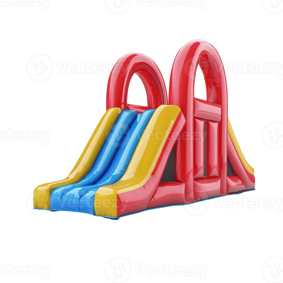 Inflatable slide with two slides and a red and blue slide png