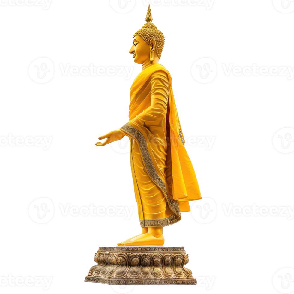 A statue of a buddha in yellow standing on a black background png