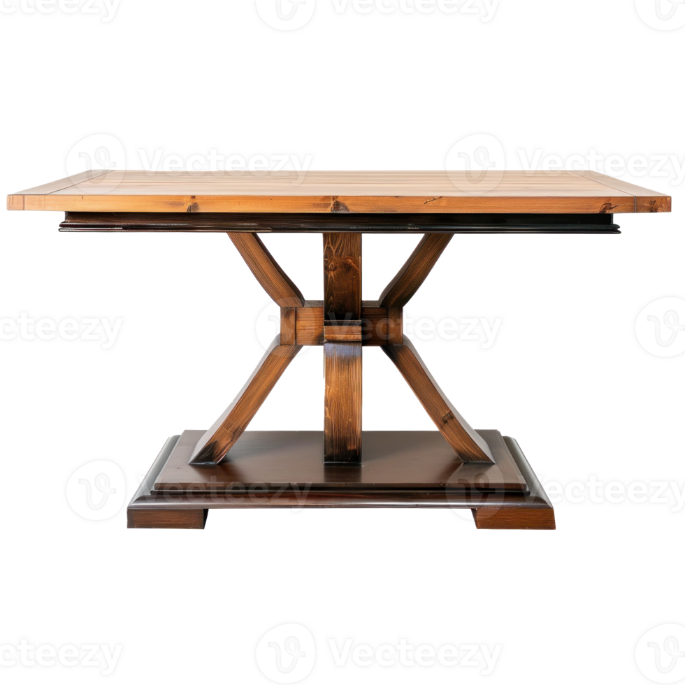 The dining table is made from wood and has a wooden base png