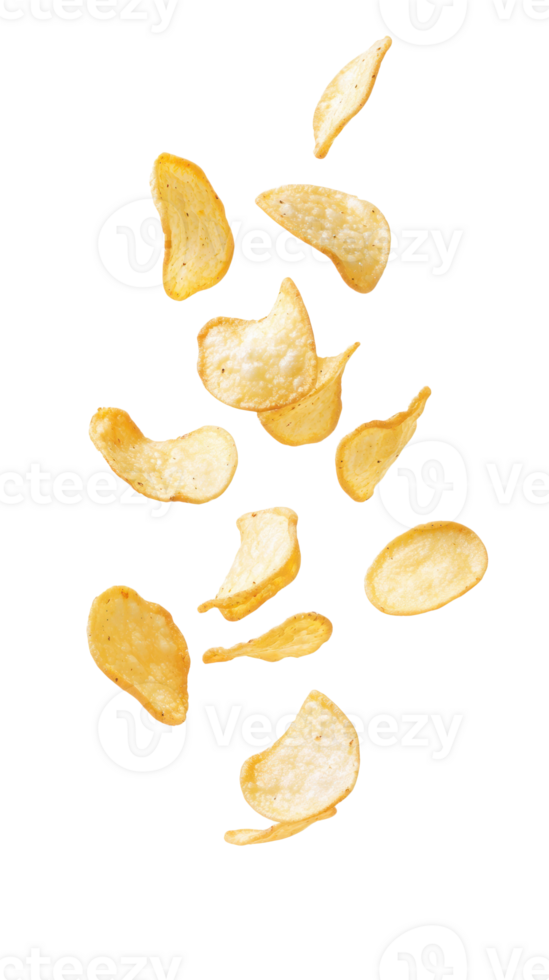 Falling potato chips isolate on transparent background png