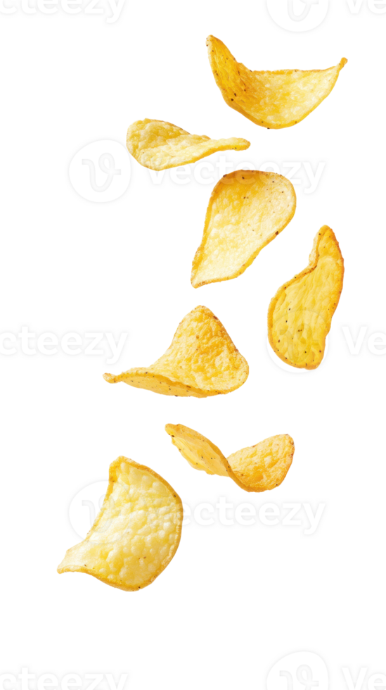 Falling potato chips isolate on transparent background png