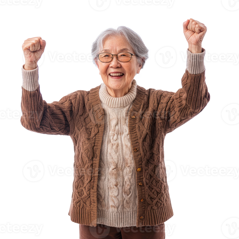 Happy grandparent celebrating thanksgiving, standing front view isolate on transparent background png