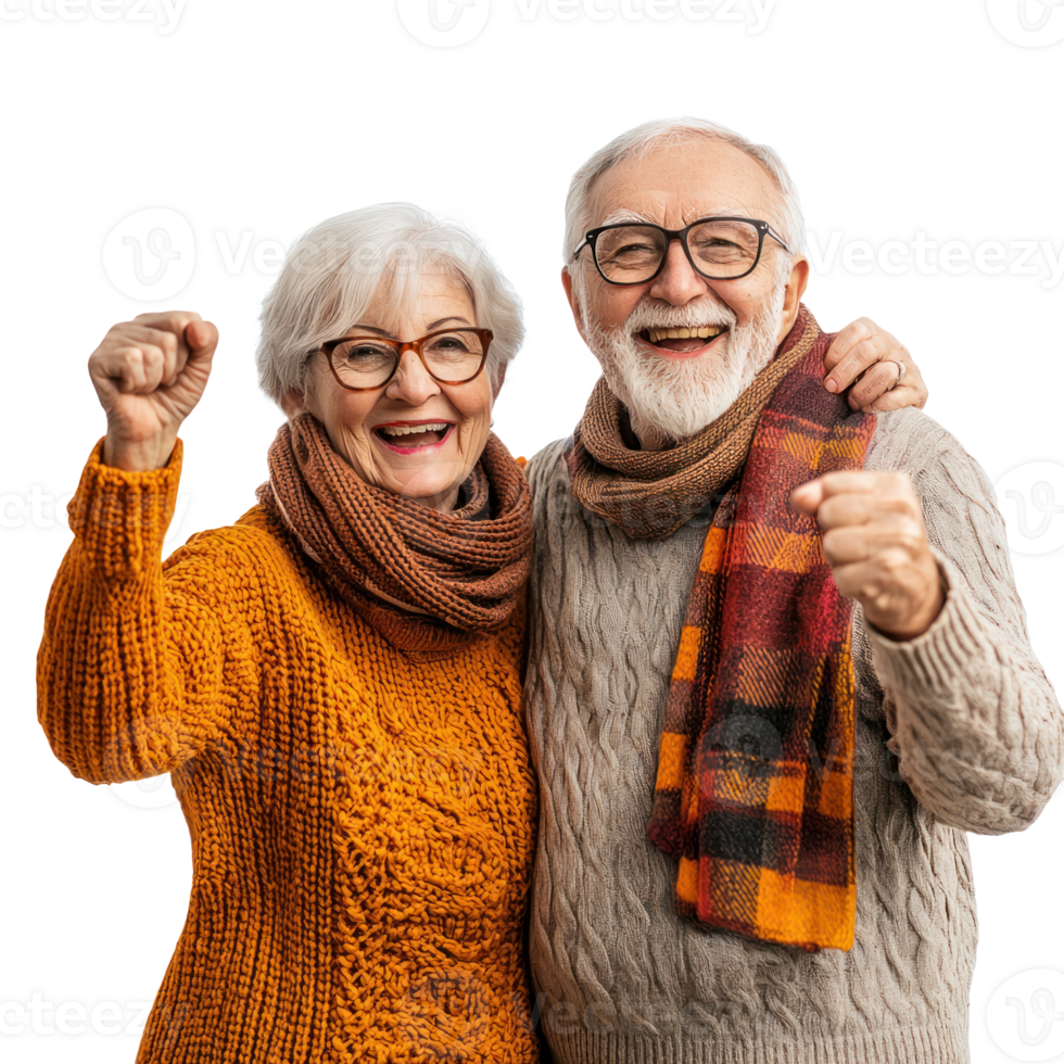 Happy senior couple celebrating thanksgiving, standing isolate on transparent background png