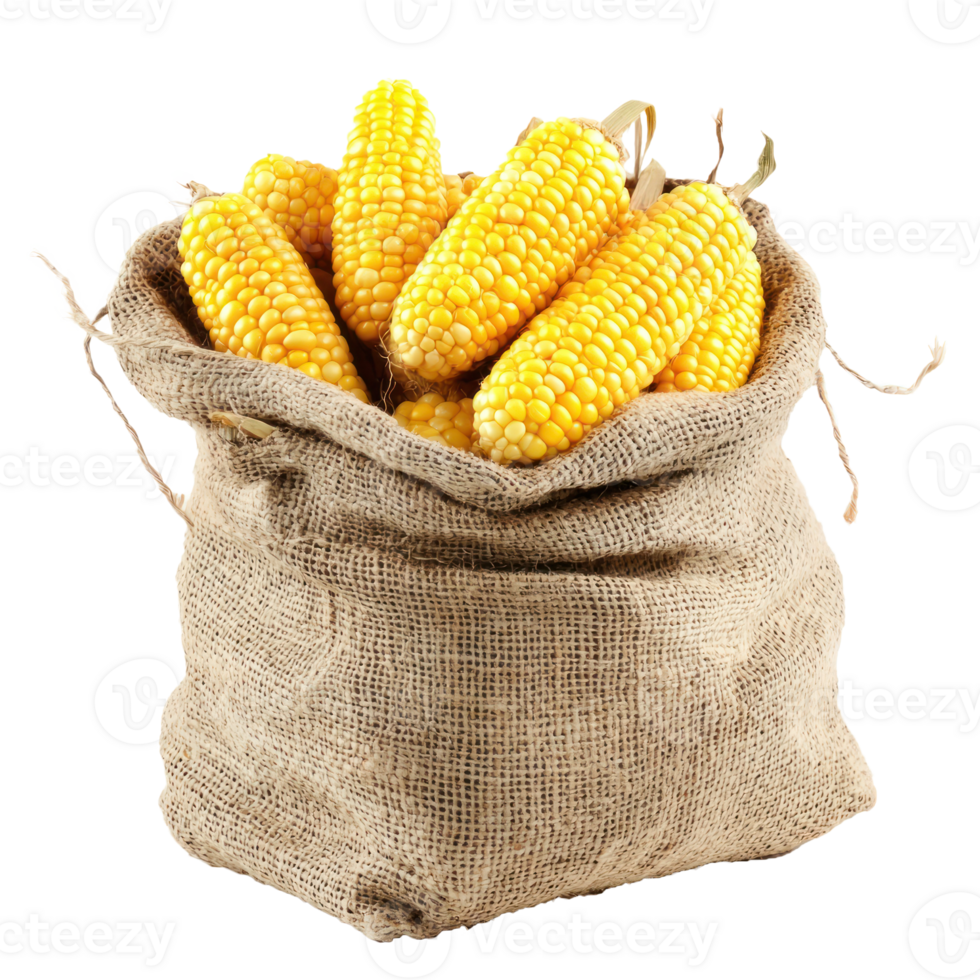 Corns in sack bag front view isolate on transparent background png