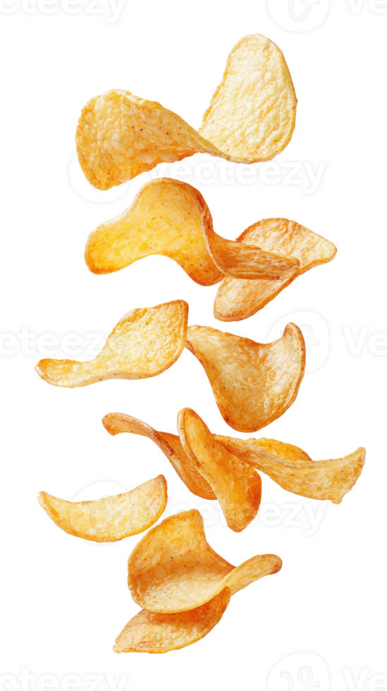 Falling potato chips isolate on transparent background png