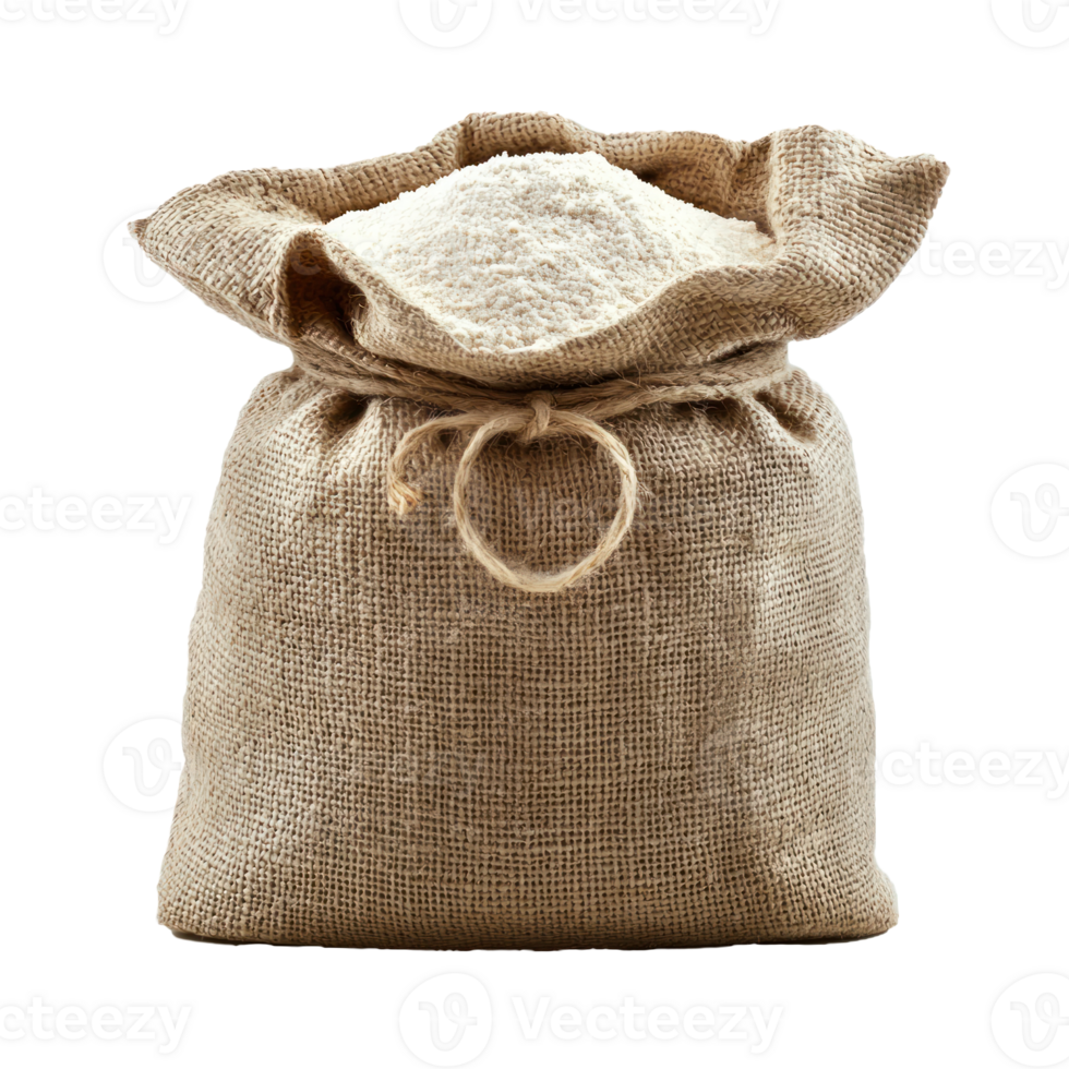 Wheat flour in sack bag isolate on transparent background png