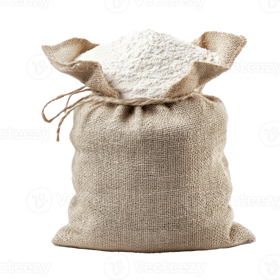 Wheat flour in sack bag isolate on transparent background png