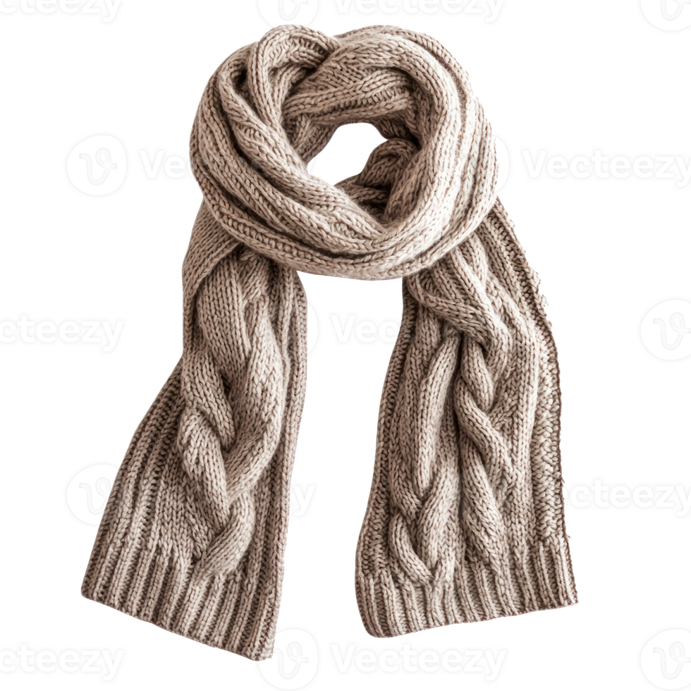 Wool knitted scarf side view isolate on transparent background png