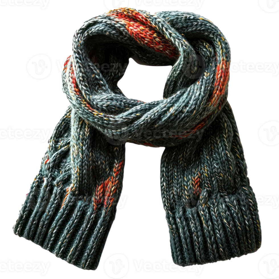 Wool knitted scarf side view isolate on transparent background png