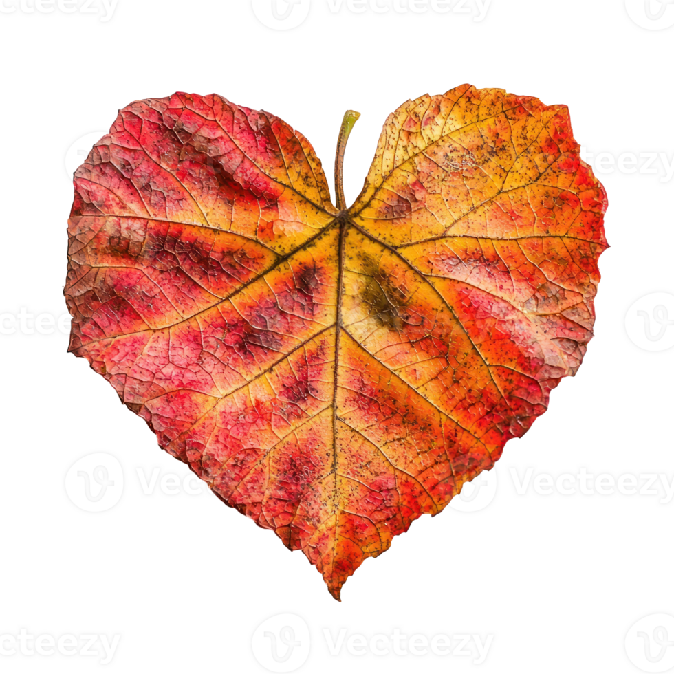 Heart shaped autumn leaf isolate on transparent background png