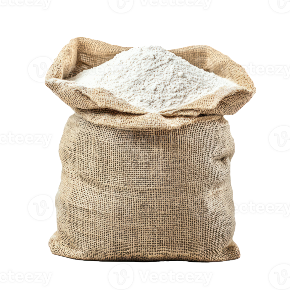 Wheat flour in sack bag isolate on transparent background png