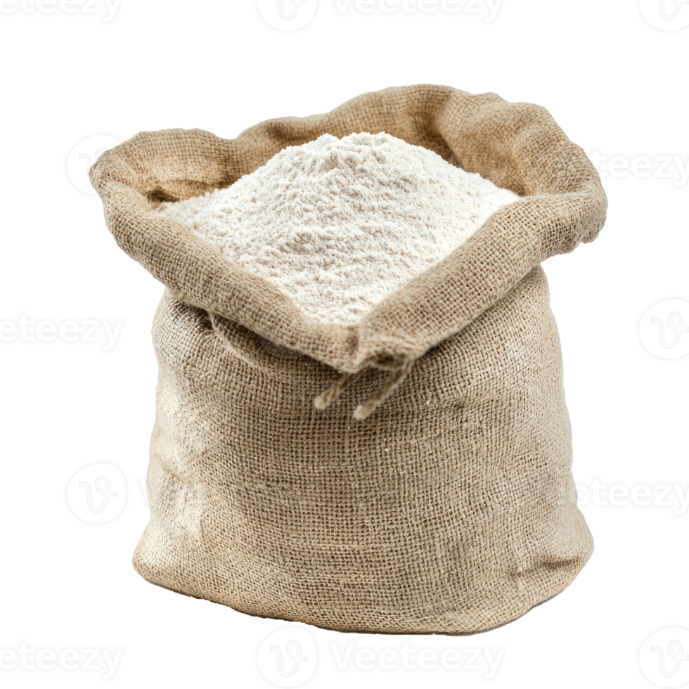 Wheat flour in sack bag isolate on transparent background png