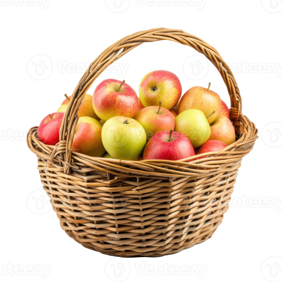 Apples In a Farm Basket front view isolate on transparent background png
