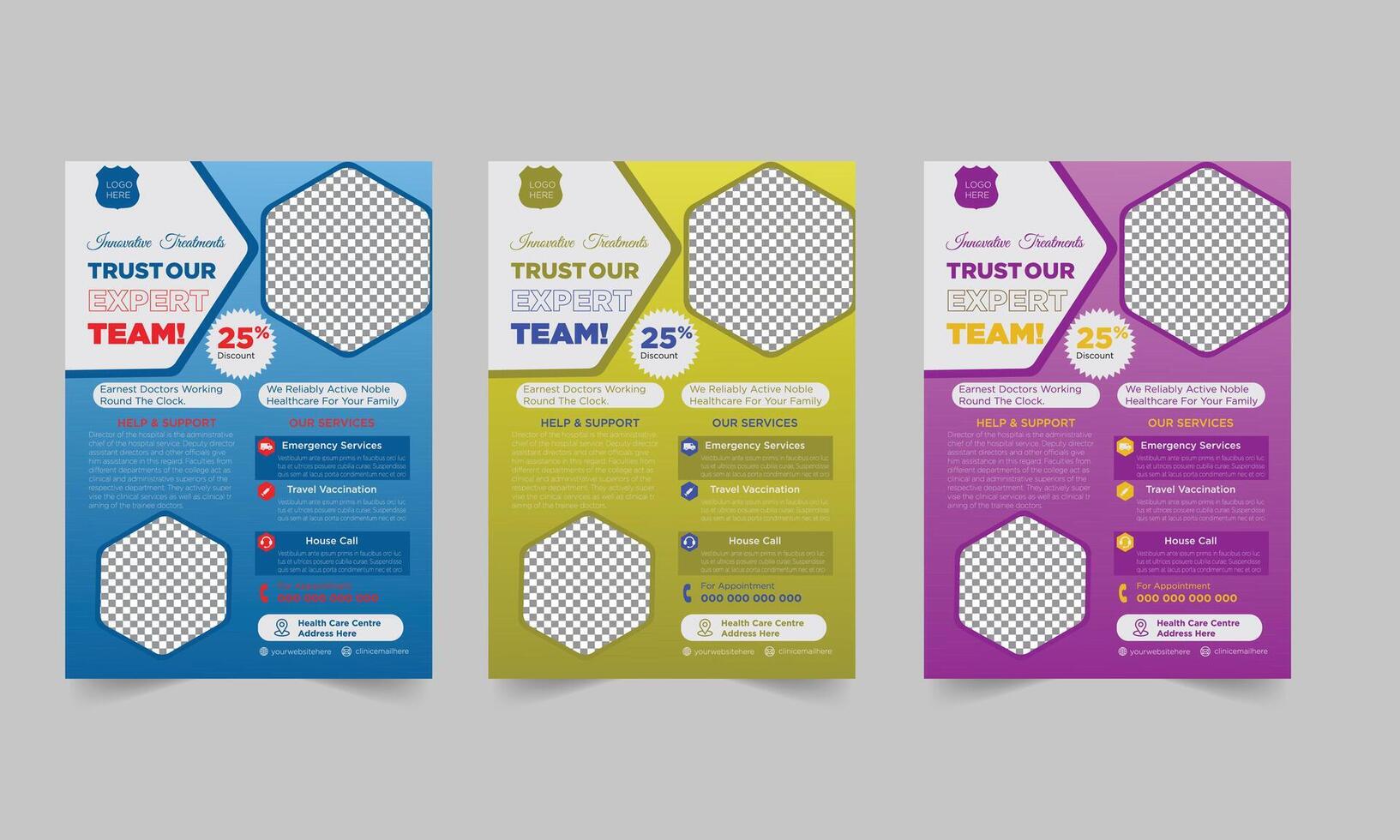 Modern flyer bundle of 03 template design of a4 flyer template, modern template, in blue color, and modern design, perfect for creative professional business vector
