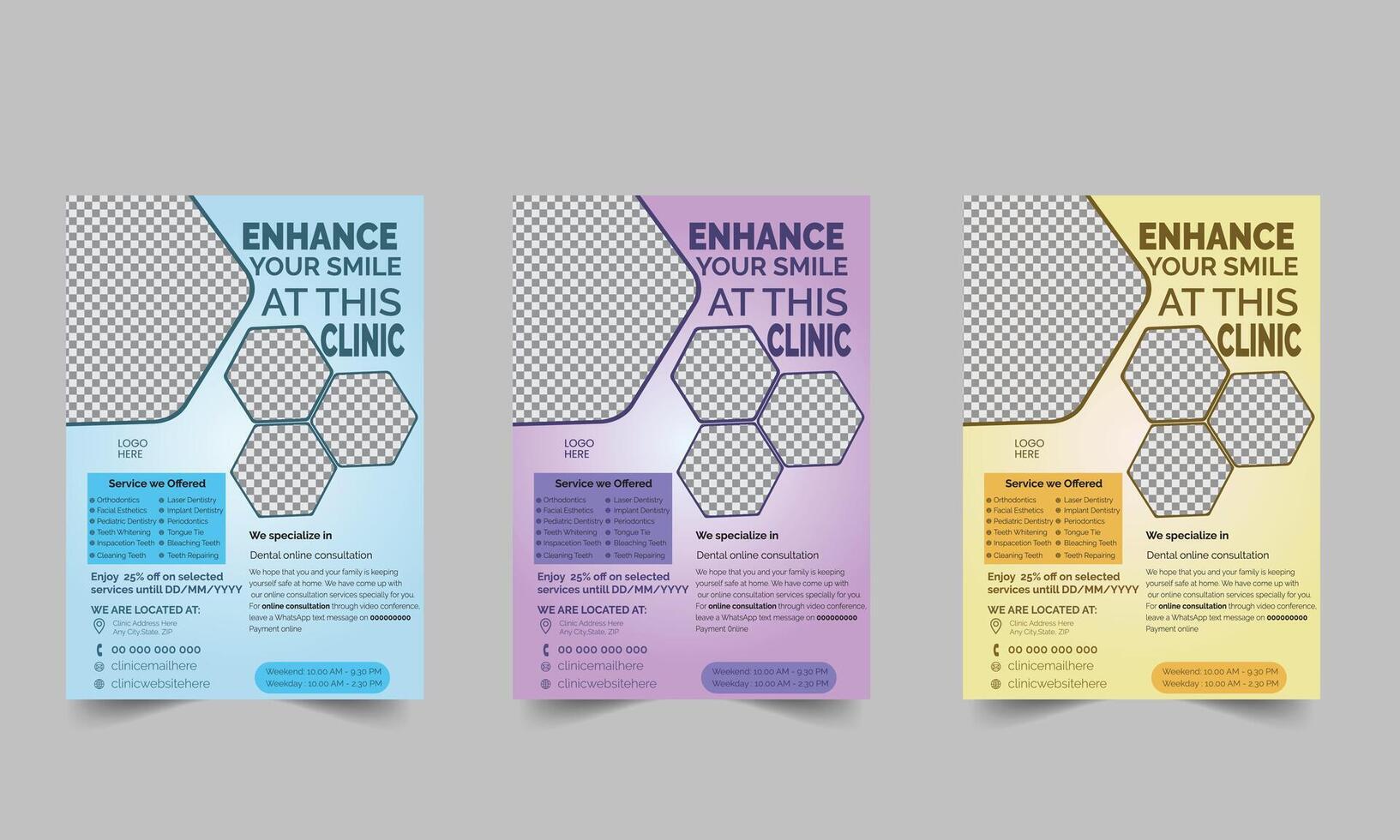 Dental flyer template design set marketing, business proposal, promotion, advertise, publication, cover page. new brand flyer set. vector