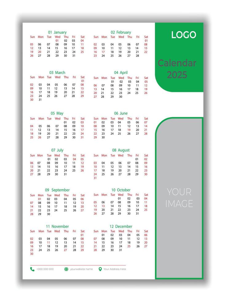2025 corporate calendar template, Professional businesses wall calendar