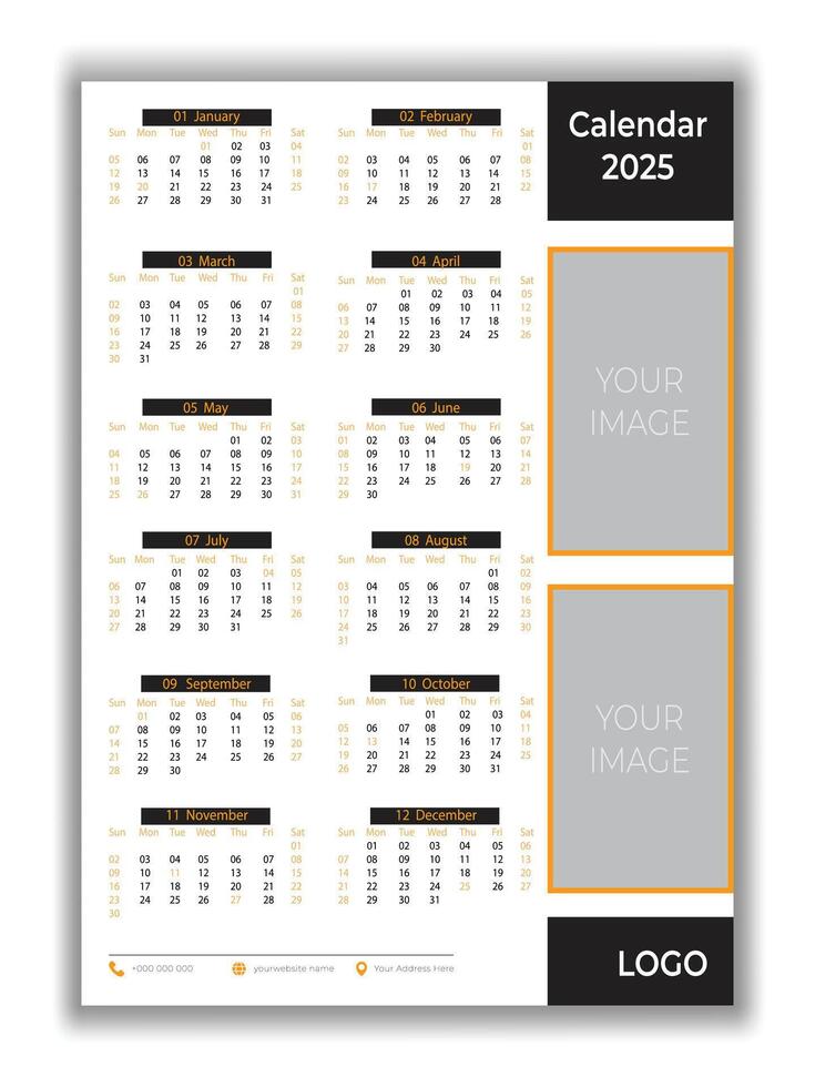 2025 corporate calendar template businesses wall calendar design vector