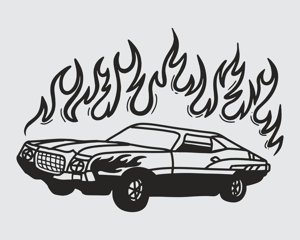 Car burn clip art illustration ink streetwear clothing design t shirt sticker editable vector