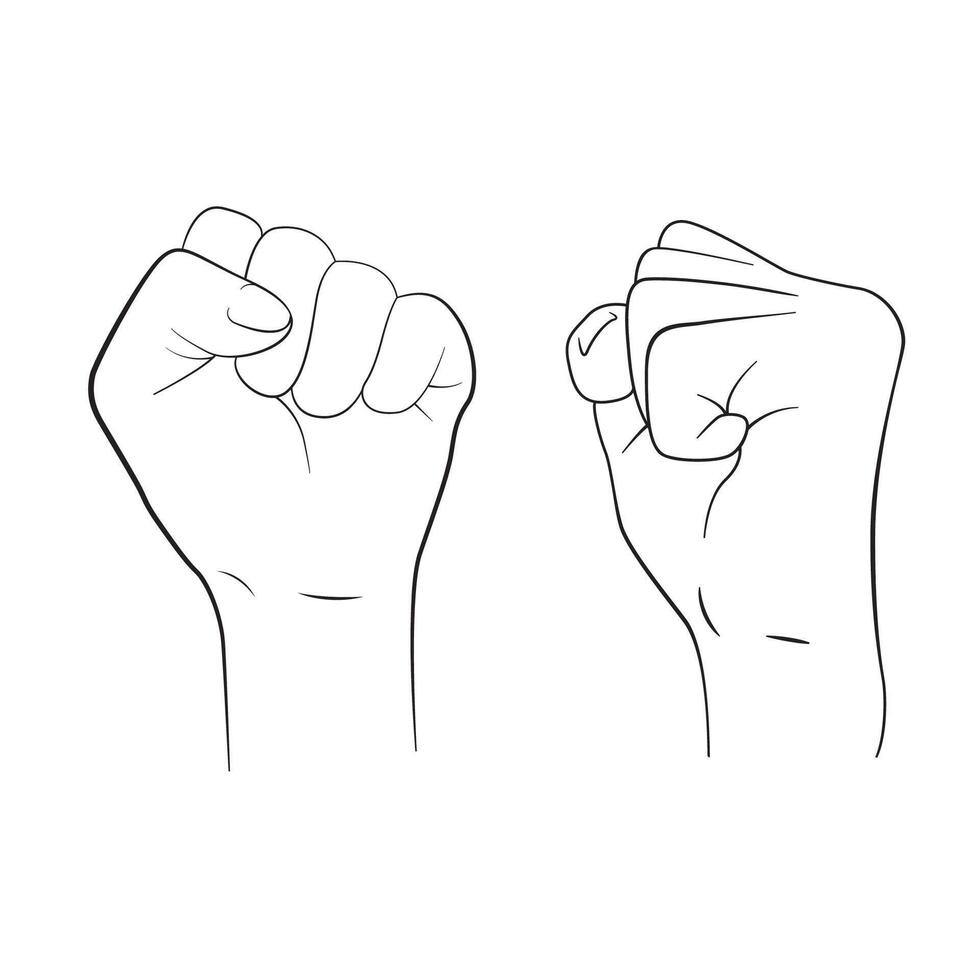 black and white sketch of a clenched fist View from the front and side vector