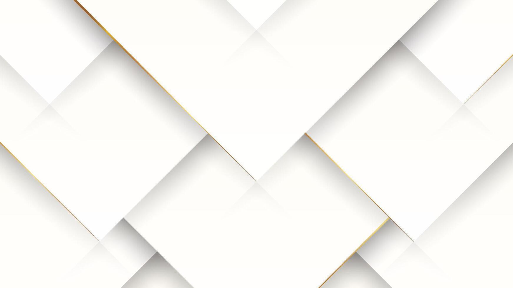 Modern golden geometric lines and 3d white squares on white background vector
