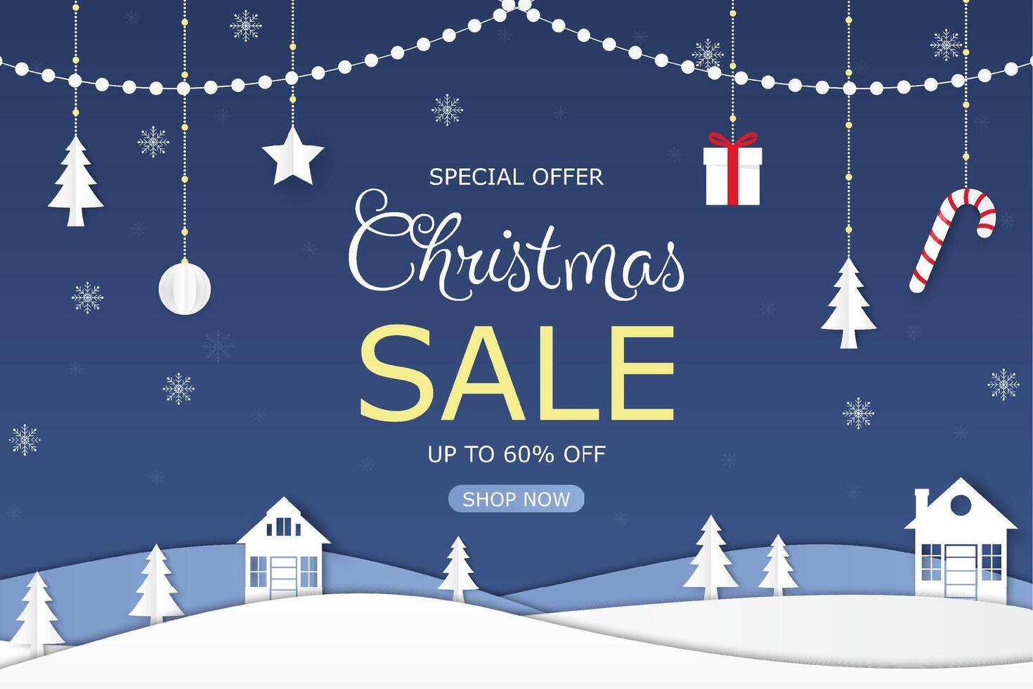 Christmas sale background design in paper cut style design vector