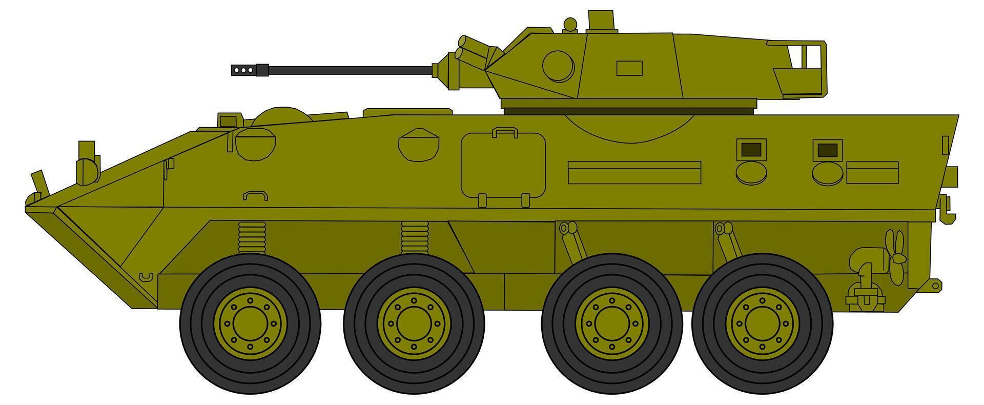 An armored vehicle with wheels and a gun on top vector