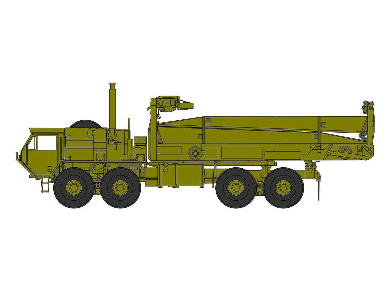 A military truck with a large crane on it vector