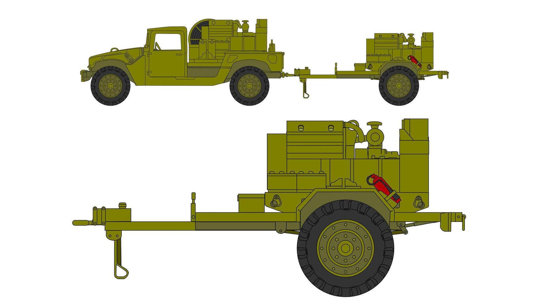 A military truck with a trailer and a trailer vector