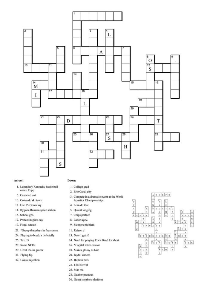 Crossword puzzle game with clues and solution. vector