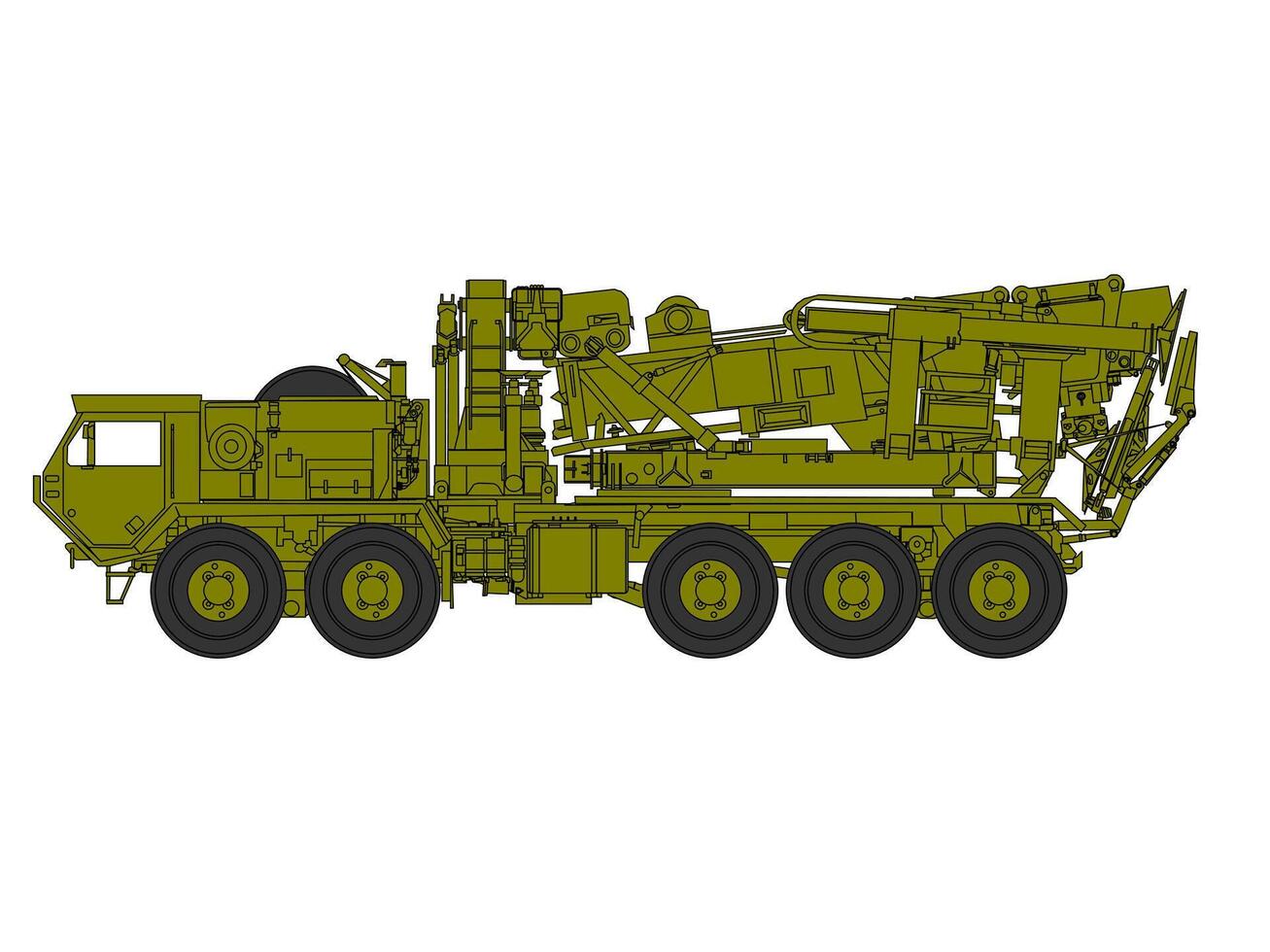A military truck with a crane on top vector